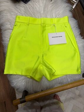 Alexander Wang Neon Lime High-Waist Tailored Shorts
